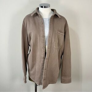 Aritzia TNA Cozy Fleece Boyfriend Button-Up Tan Collared Shirt Women's M